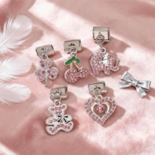 1 chiếc vòng tay mô-đun đính pha lê hồng, nhiều họa tiết hình ngôi sao, trái tim, nơ, v.v., phụ kiện trang sức DIY phong cách ngọt ngào. - Bạc - Xem 2