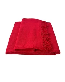 Set Of 2 Throws For Sofa Or Bed, 100% Cotton, Size 210x120, Decorative And Protective Cover For A New And Elegant Home - 紅色 - 查看 2