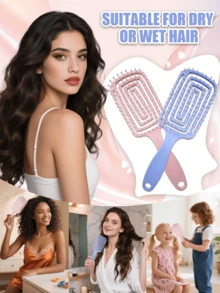 Elegant Round Hair Brush, Designed For Girls - Hollow-Out Design, Pink Handle, Durable ABS Plastic Material, Large Curved Boar Bristles, Can Fluff Up And Style Thick Hair - Multicolor - View 9