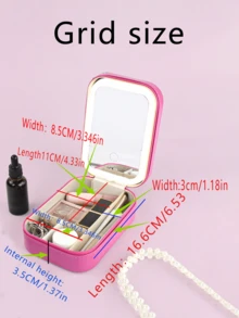 1 件可充电旅行化妆包，带 3 色 LED 照明镜，旅行化妆包 - 可调节亮度 - 防水皮革 - 可调节隔层 - 刷子收纳盒紧凑型触摸屏桌面化妆镜，珠宝口红收纳旅行化妆包沙滩包、洗漱包返校