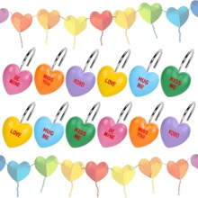 12个情人节爱情语录心形树脂彩色爱心装饰浴帘挂钩，浴室配件，适用于浴室和卧室，完美搭配毛巾和衣物 - 12pcs多色 - 查看 6