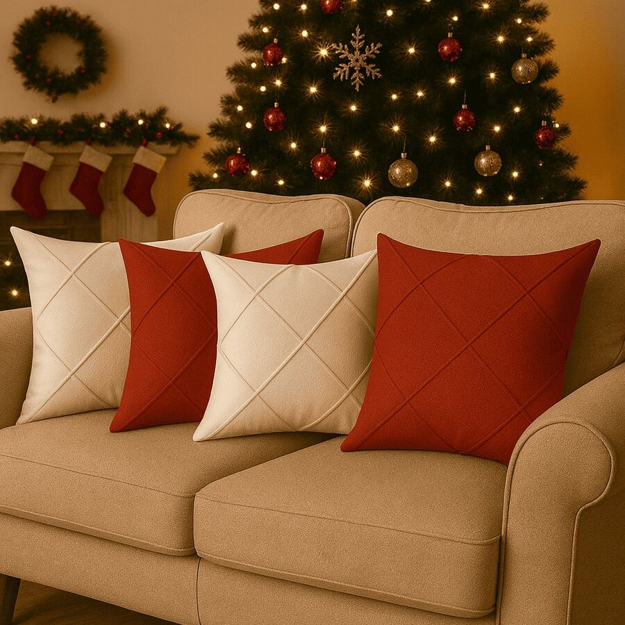 Kit 4 Capas de Almofadas Drapeadas Natalina Decorativa Natal 45x45 Suede Eveludada Macio Elegante