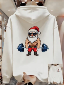Sudadera con capucha casual estampada para hombres con cordón y bolsillos - Blanco - Ver 1