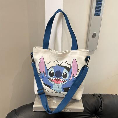 Disney Stitch Canvas Tote Bag, Featuring Cute Open-Arms Stitch Print, Large Capacity & Comfortable, Suitable For Books/Laptops, Great For Teenagers/Girls/Women, Disney Animation Fans, Ideal For School/Work/Shopping/Travel/Casual Occasions, Essential Item And Perfect Gift For Birthday/Holiday/Special Events