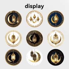 500pcs/Roll Gold Crescent Moon Lantern Pattern Stickers, Ideal For Gift Decoration. Size: 2.5 Cm / 1.0 Inch. Happy Ramadan! Self-Adhesive, Round Stickers Suitable For Decorating Gifts, Packaging Boxes, Stationery, And Other Products You Love. - Multicolor - View 3