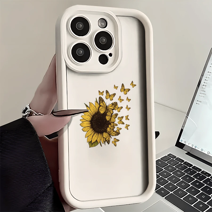 Mariposa girasolFunda estampada para teléfono, compatible con modelos como 16E/15/14/13/12/11/PRO/PLUS/PROMAX/MINI, S/A/M/NOTE, S/G/EDGE/E, Transition SPARK/HANTOM/CAMON/INFINIX, Honor 400/PLAY/X/Y, OPPO Reno/A/F, 14/Redmi/POCO/NOTE y otros. Transparente, sencilla, elegante y duradera, fabricada con material protector de TPU. Ideal para San Valentín, Halloween, Navidad y otras ocasiones festivas, ideal para uso personal o como regalo. - Blanco - Ver 1