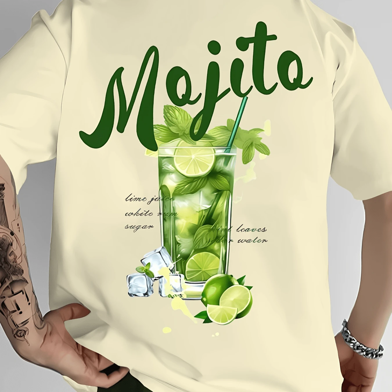 Men's 100% Cotton Mojito Drink T-Shirt - Apricot - View 1