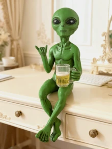 [Tactil interesant] Statuie extraterestră bând bere - Un obiect decorativ distractiv cu tematică spațială, reprezentând un extraterestru verde care ține un pahar de bere. Este perfectă pentru a fi așezată pe un birou sau pe un raft de cărți, un cadou ideal pentru fanii SF și o alegere excelentă pentru Crăciun, sărbători sau pentru a fi oferită prietenilor apropiați. De asemenea, un element indispensabil pentru decorul camerei cu tematică de sărbători și SF | Design jucăuș cu extratereștri | Meșteșug rafinat, decor de casă cu tematică extraterestră - Verde inchis - Vizualizare 5