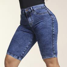 Women's Denim Cycling Shorts With Elastane, Butt-Lifting Design - Đá cẩm thạch - Xem 1