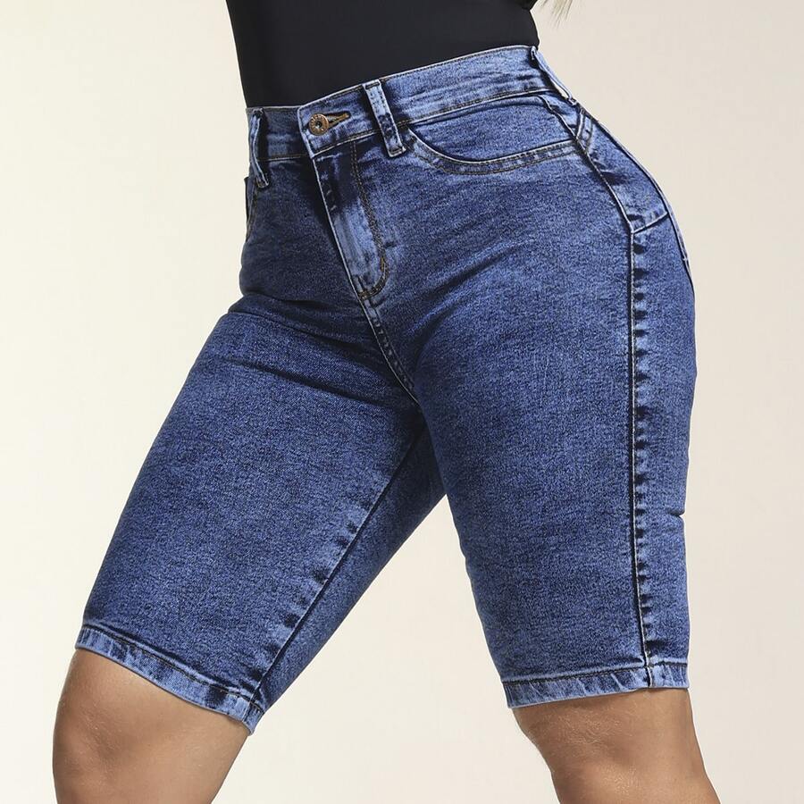 Women's Denim Cycling Shorts With Elastane, Butt-Lifting Design - Đá cẩm thạch - Xem 1