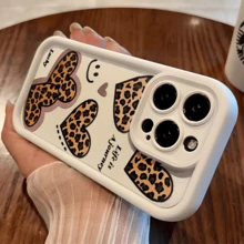 Leopard Print Heart  Face Phone Case, Compatible With Models Such As 16E/15/14/13/12/11/PRO/PLUS/PROMAX/MINI, S/A/M/NOTE, S/G/EDGE/E, Transition SPARK/HANTOM/CAMON/, Honor 400/PLAY/X/Y,  Reno/A/F, 14//POCO/NOTE And Others. Transparent, Simple, Elegant And Durable, Made Of Protective TPU Material. Ideal For Valentine's Day, Halloween, Christmas And Other Festive Occasions, Great For Personal Use Or As A Gift. - 黑色 - 查看 8