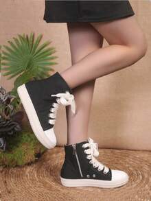 女士高帮靴，透气舒适，轻便，圆头设计，多功能侧拉链系带靴，适合秋冬季穿着