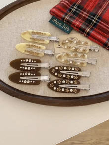 Vintage französischer Münzen-Blumen-Kristall-Azetat nahtloser Seitenhaarclip, Nischendesign, Haarklammern, Haarspange, Haarspangen - Verschiedenfarbig - Übersicht 4