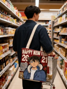 2021 New Year Limited Edition Canvas Shoulder Tote Bag, Special Anime Design, Large Capacity Multi-Pocket, Adjustable Strap And Zipper Closure, Cute Collectible Accessory, Suitable For Teenage Girls/Students/Anime Fans, Perfect For School/Travel/Anime Convention/Daily Use, Ideal Collectible Gift