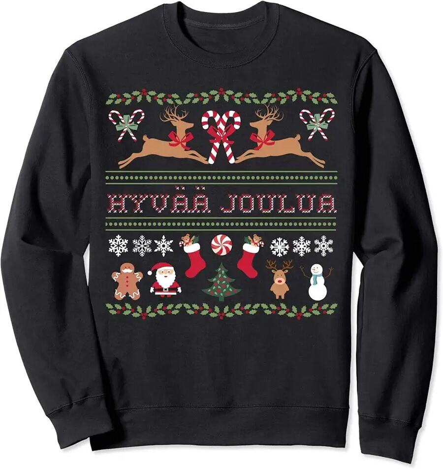 Ugly Finnish Hyvaa Joulua Merry Christmas Novelty Rel Sweatshirt - 黑色 - 查看 1