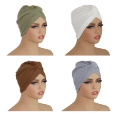 4pcs Muslim Women Hijab, Waffle Texture Jacquard Fabric, Soft Feel, Autumn/Winter Headscarf, Fashion Base Cap, Home Wear - Waffle Bandana - View 3