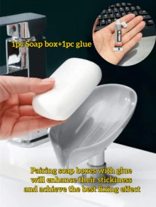 1 pieza Plato de jabón con forma de hoja con ventosa. Plato de jabón con forma de hoja con orificio de drenaje. Plato de jabón con ventosa, antideslizante, adecuado para ducha, baño, fregadero de cocina, accesorios de baño, decoración de baño del hogar, almacenamiento y organización del baño, decoración de otoño, decoración de vuelta al colegio, Navidad, regalo de Acción de Gracias (color aleatorio)