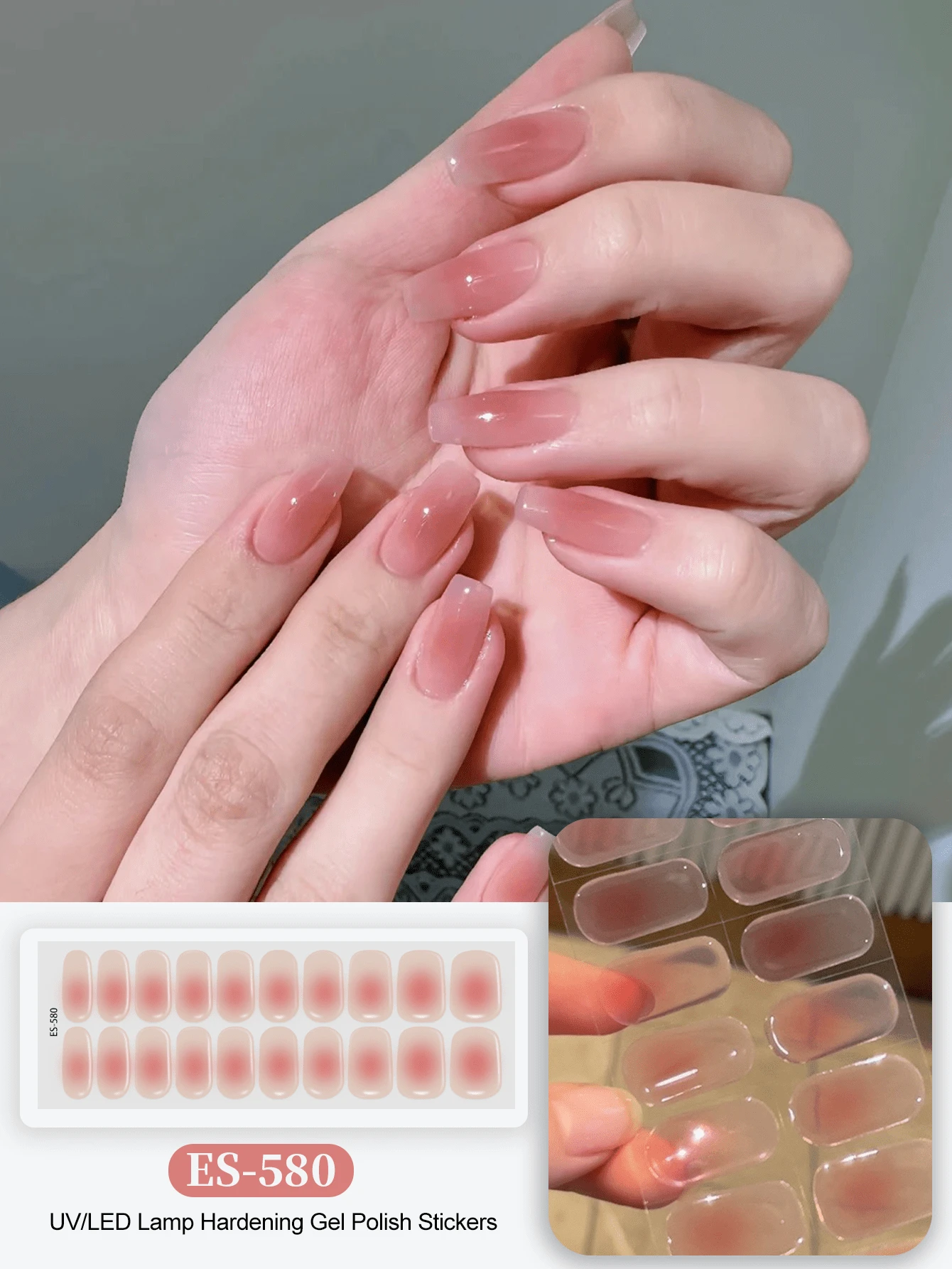 万圣节EMI水晶凝胶美甲贴纸，透明底胶，20片装，需配合UV灯使用，沙龙品质，持久耐用，ES20跨境批发单件直发，与红色美甲贴纸同款，指尖美甲贴纸