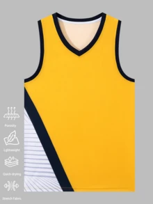 Andningsbar, snabbtorkande basketträningströja - Unisex, anpassningsbar laguniform med logotyp/namn/nummertryck, turneringsexklusiv t-shirt - Gul - Visa 4