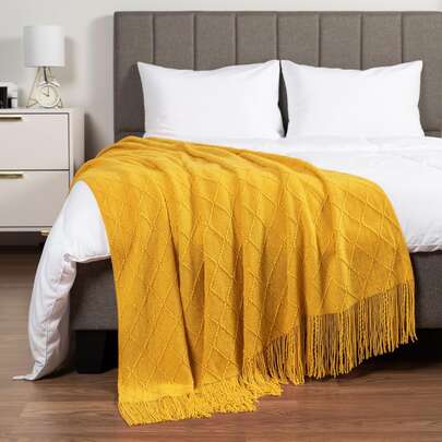 Knitted Throw Blanket, Suitable For Sofa, Boho Bed, Brown, Autumn/Winter Cozy Blanket, Suitable For Thanksgiving & Christmas