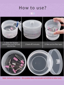 1个美甲钻消毒盒，美甲抛光头清洁消毒盒（带过滤器），双层过滤清洁盒，美甲收纳盒，美甲刷清洁容器 - 彩色 - 查看 4