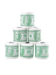 1 Roll Of 100 Dollar Bill Toilet Paper, Household Toilet Paper For Dollar Bill Printing, Novel Gifts, Household Cleaning Products, Party Supplies, Holiday Gifts - White - View 3