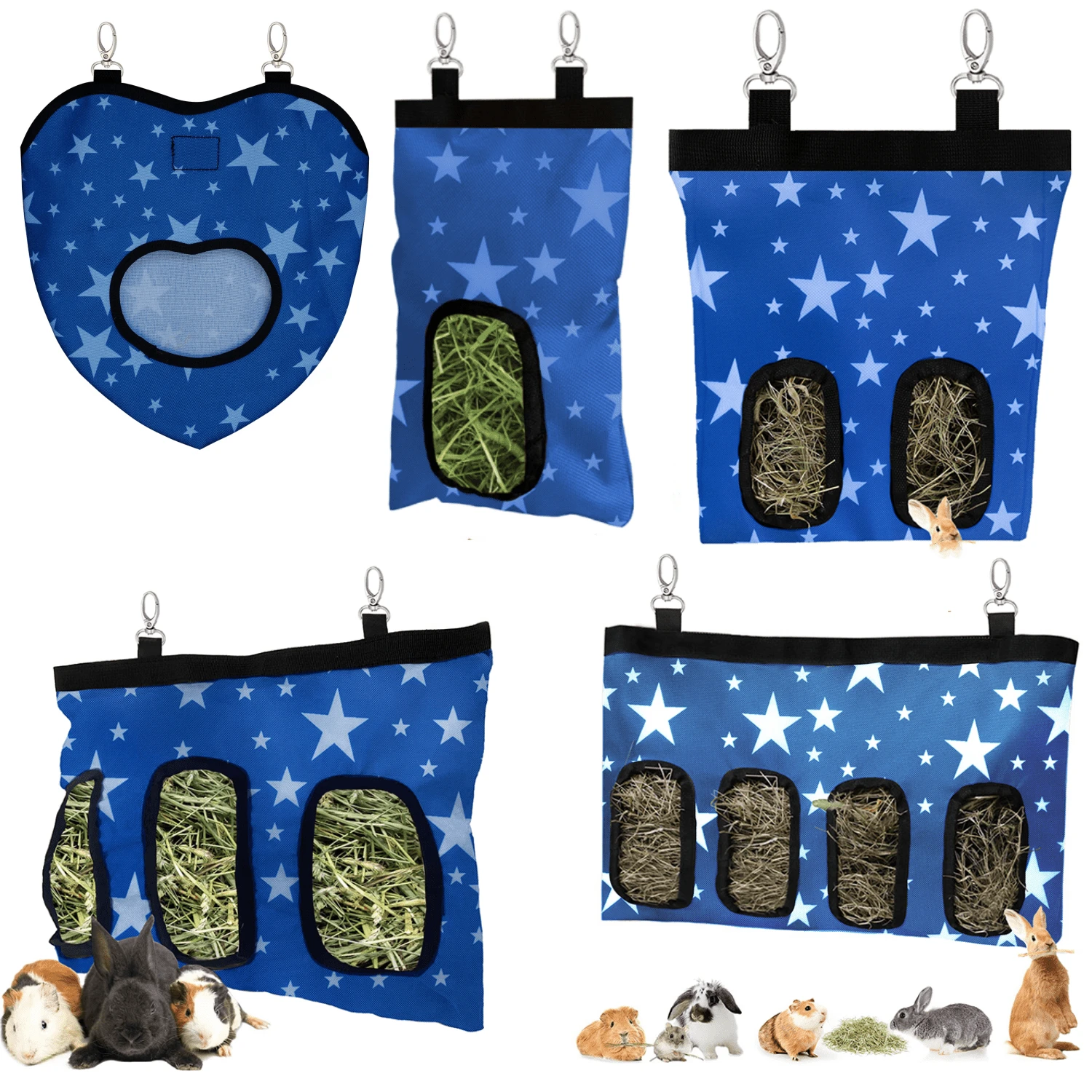 Blue Star Brand 600D Oxford Cloth Hay Feeding Bag, Hanging Style Hay Storage Bag Suitable For Rabbits, Hamsters And Other Small Animals - Blue and White - View 1