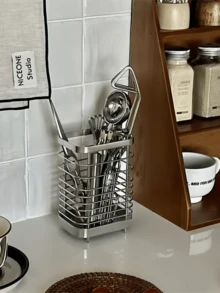 Minimalist Kitchen Chopstick Holder, Stainless Steel Cutlery Utensil Holder, Draining Countertop Chopstick Holder Storage Rack - Multicolor - View 5