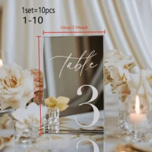 15*10cm Silver Acrylic Mirror Finish Table Number, Wedding Table Number Sign With Stand