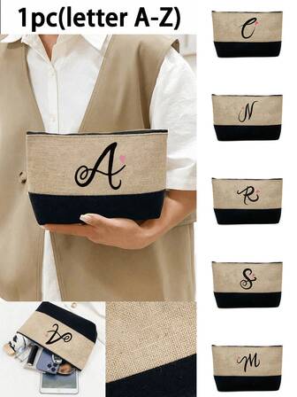 Bolsa de Mão Feminina em Papelão Preto - Bolsa Cosmética de Grande Capacidade com Padrão de Letra, Bolsa de Toalete de Viagem, Bolsa de Armazenamento Multifuncional, Adequada para Viagens Curtas, Maquiagem, Uso Escolar/Dormitório, Presente Ideal para Professores, Reutilizável, Bolsa de Viagem Feminina de Grande Capacidade e Minimalista, Presente Feminino Multifuncional e Portátil, Natal, Aniversário, Ano Novo, Ação de Graças, Dia dos Namorados