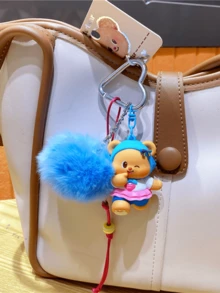 Butter Bear “Shining Superstar” Series Keychain – Adorable Angel Bear Figure with Blue Fluffy Pom-Pom, Soft Plush + Durable PVC Design for Bags/Backpacks/Keys, Kawaii Daily Accessory for Teens & Girls, Cute Collectible Charm for School, Travel, Work & Griship-Giadm/Fas) - 耀眼大明星系列 - 查看 3