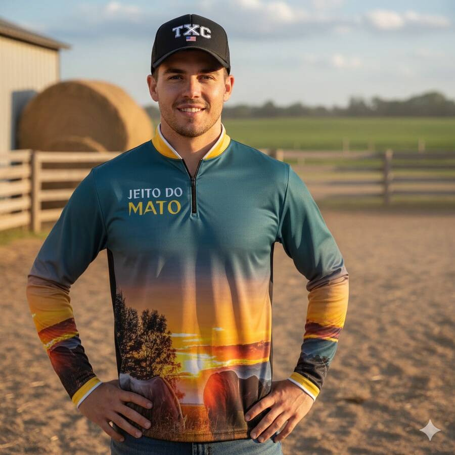Horse Riding Shirt With UV50 Protection + Trucker Hat With Mesh Detail, Rural Style T-Shirt/Blouse - Azul menta - Ver 1