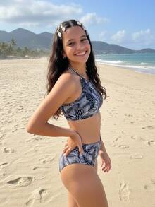 Teen 2-Piece Bikini With UV50+ Sun Protection, Lined, Tropical Style, Sizes 4 To 16, 67-A-A - 黑與白 - 查看 4