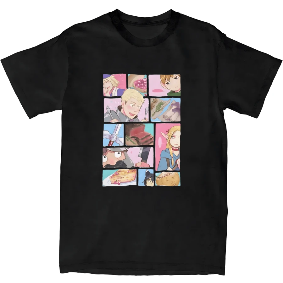 Men's Dungeon Meshi Anime Marcille Laios T Shirts Delicious In Dungeon Manga Cotton Top Tees Short Sleeve Round Neck T-Shirt - màu đen - Xem 1
