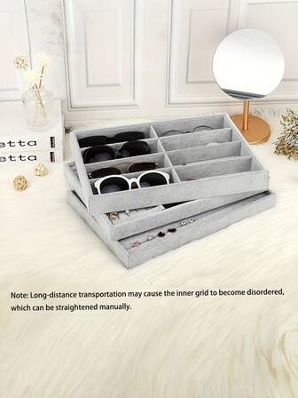 1PC Stackable Gray Velvet Jewelry & Glasses Organizer Tray, Multi-Layer Divided Storage Trays With Soft Velvet Lining – For Earrings, Rings, Sunglasses & Small Jewelry, Separated Compartments To Prevent Scratches, Perfect For Vanity, Dresser & Closet Organization
