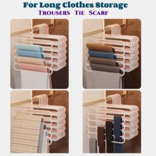 5-Layer Multifunctional Pants Rack, Wardrobe Space Saving Hanging Pants Rack, Household Anti Slip Multi-Layer Pants Storage Hanger, Multi-Purpose Hair Clip Storage Rack (3 Pieces) - Hồng - Xem 3