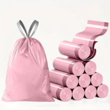 Paquete de 10 rollos con 200 bolsas de basura con cordón de 200 colores: extra gruesas, duraderas, a prueba de fugas, resistentes al calor, sin olores, ideales para cocinas, baños y oficinas. - Rosa - Ver 8