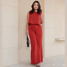 Stylish Women's Linen Pants And Blouse Set - Rosa coral - Ver 1