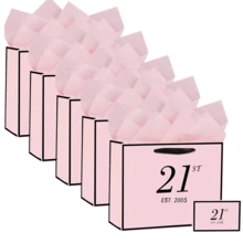 1 Set/2 Sets/5 Sets, 21st Birthday Gift Bags & Cards, Thin Paper, Unisex, 2005/21 Years Elegant Black & Gold Anniversary Party Gift Wrapping Paper Bags (Black/Pink) - Multicolored 21 Years Old - View 12