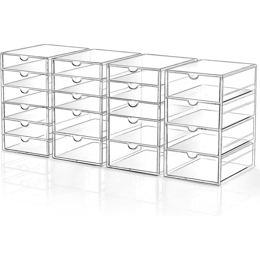 TAIMASI Makeup Drawer Storage Organizer With 16/20 Drawers, 4 Set Acrylic Office Desk Organization And Storage, Dustproof Drawer Organizer For Office, Countertop, Bathroom, Bedroom - Perfect For Christmas, New Year's, Valentine's Day, Mother's Day, And Housewarming Gifts - 20PCS - 查看 1
