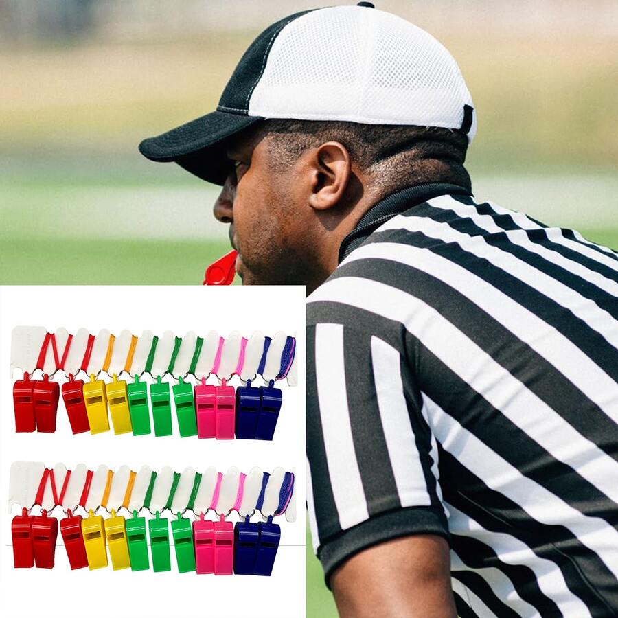 24pcs/Set Plastic Emergency Whistle With Lanyard, Suitable For Boating, Fishing, Camping, Hiking, Daily Training For Coaches, Referees, Officials, Multi-Color - Multicolor - View 1