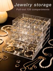 5-Layer 120-Compartment Jewelry Storage Boxes, Drawer-Style Rings, Earrings, Necklaces, Jewelry Sorting Boxes, Jewelry Storage Boxes, Jewelry Display Boxes, DIY Jewelry Storage Boxes, Transparent Jewelry Accessory Storage Boxes, Multi-Functional Storage Boxes - 透明色 - 查看 1