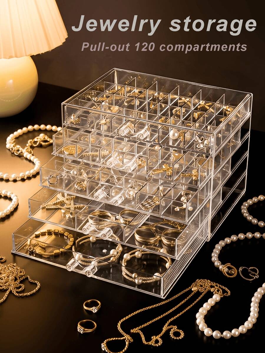 5-Layer 120-Compartment Jewelry Storage Boxes, Drawer-Style Rings, Earrings, Necklaces, Jewelry Sorting Boxes, Jewelry Storage Boxes, Jewelry Display Boxes, DIY Jewelry Storage Boxes, Transparent Jewelry Accessory Storage Boxes, Multi-Functional Storage Boxes - 透明色 - 查看 1