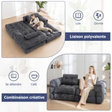 Sofá Cama Plegable 3 en 1 170*85 cm, Butaca, Sofá y Cama Supletoria, Convertible con Reposabrazos, Para Salón o Dormitorio, Gris - Gris - Ver 3