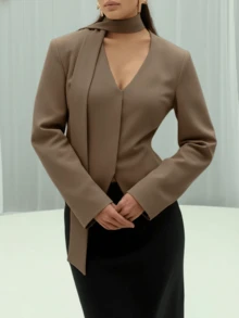 Women's Casual Minimalist Commuter Fashion Shoulder Pad Scarf Blazer, Elegant For Dates, Suitable For Valentine's Day, New Year, Spring Festival