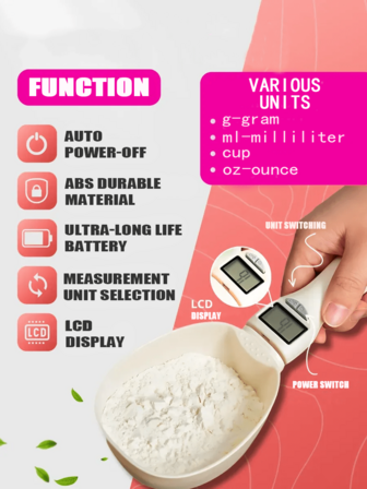 1pc Electronic Measuring Spoon, Gram Spoon, Kitchen Electronic Spoon Scale, Flour Spoon, Food Quantitative Spoon, Coffee Scale, Milk Scale, Coffee Bean Weighing, Essential Helper For Baking And Making Cakes, Can Weigh Solid, Liquid And Powder