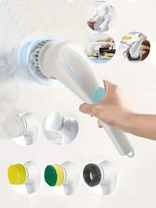 5-Piece Electric Cleaning Brush Set With Replaceable Brush Heads, Portable Rotating Scrubber, Wireless Handheld Bathroom/Tub/Tile/Floor/Kitchen Cleaner, High-Speed Cleaning Brush With Replaceable Heads, Electric Cleaning Device, Rechargeable Bathroom Brush, And Cleaning Supplies