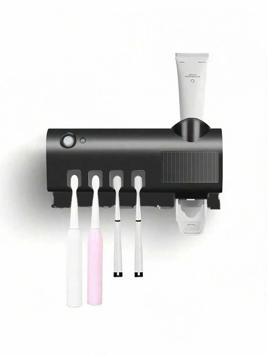 1pc Smart Toothbrush Sterilizer, Wall-Mounted Toothbrush Holder, USB Rechargeable Multi-Function Auto Toothpaste Dispenser, Bathroom Set Can Hold 4 Toothbrushes And 1 Toothpaste, Suitable For Bathroom, Dorm And Home Decor, Back To School Home Bathroom Decor