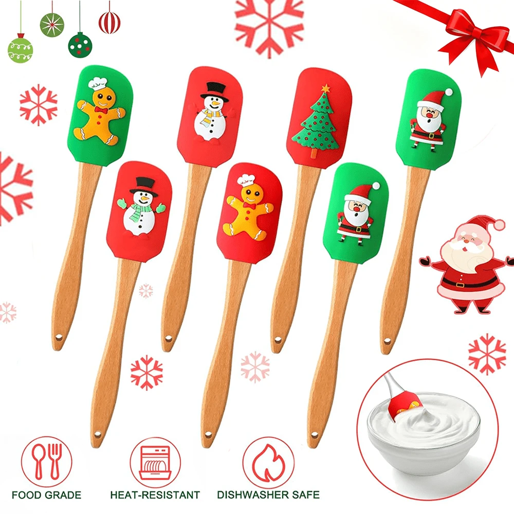 Christmas Silicone Spatula Set - Holiday Kitchen Tools With Handles, Suitable For Baking And Cooking, Food , Perfect For Cake Decorating And Mixing, Scraper, Kitchen Utensils