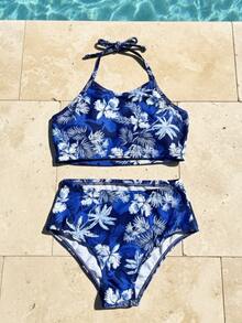 Teen 2-Piece Bikini With UV50+ Sun Protection, Lined, Tropical Style, Sizes 4 To 16, 67-A-A - 藍色與藍色背景 - 查看 5